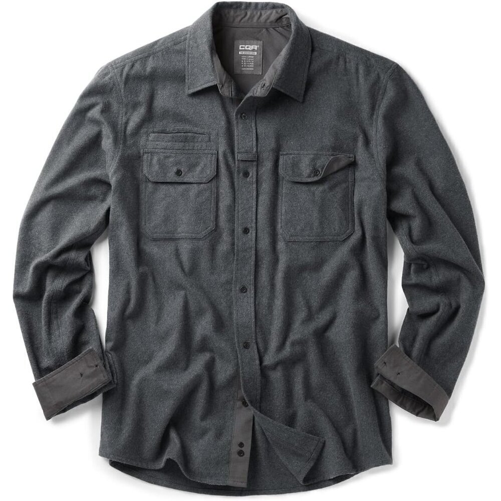 🆕Mens Solid Grey Mood Cotton Flannel Shirt Long Sleeve Casual Outdoor Plaid